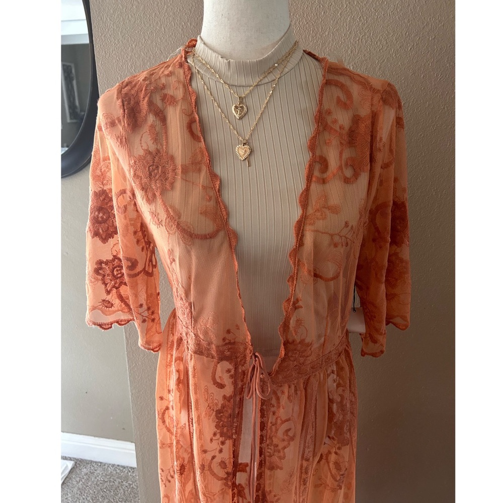 Rust lace embroidered detail cardigan - Picture 7 of 9